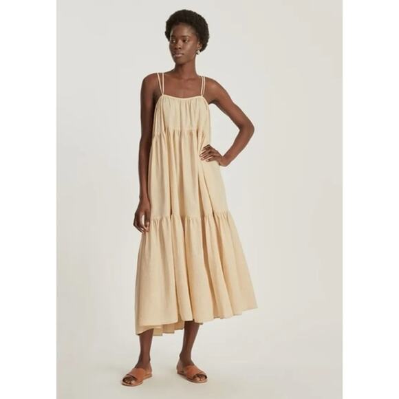 Everlane The Billow Tiered Maxi Dress Oversized Beach Vacation  Orange Plaid XXS - Picture 1 of 16